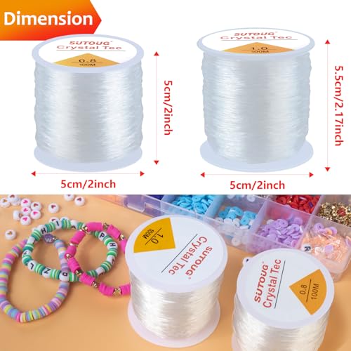 Elastic String for Bracelets, 2 Rolls 0.8mm and 1.0mm Crystal Elastic Cord for Bracelet Beads Jewelry DIY Crafts Bracelets Necklaces White (200M) - size: 0.8mm+1.0mm