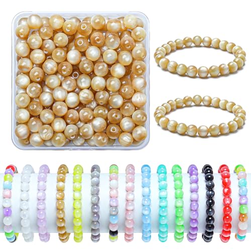 200pcs Glass Beads, 8mm Crystal Round Glass Beads for Bracelet, Jewelry Making, DIY Crafts, Single Box (Lotus Root Pink) - color: Lotus Root Pink
