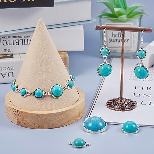 Pandahall 70Pcs Tibetan Style Teardrop Turquoise Connector Charms - Round Bohemian Earring Retro Antique Silver Western Link for DIY Boho Necklace Jewelry Making