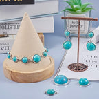 Pandahall 70Pcs Tibetan Style Teardrop Turquoise Connector Charms - Round Bohemian Earring Retro Antique Silver Western Link for DIY Boho Necklace Jewelry Making