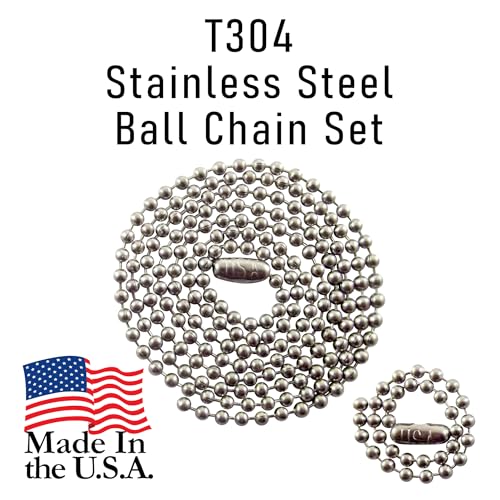 Stainless Steel Military Dog Tag Chain Set, 27 inch and 4.5 inch Ball Chains, 2.4mm #3 Size Chain
