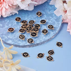KISSITTY Flat Round with Alphabet Connector Charms Alloy Enamel Letter Links Connectors for DIY Bracelet Earring Jewelry Making - color: Black