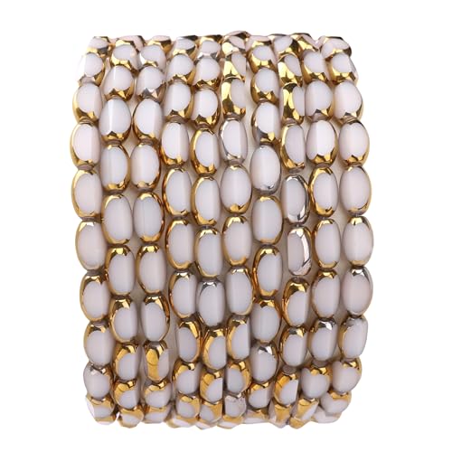 Glass Rice Beads White 4x6mm 50pcs Faceted Oval Golden Edge Crystal Loose Beads for DIY Craft Jewelry Making - color: White