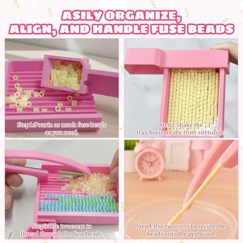 Dovbuqu 5 PCS Bead Tools, Pink Fuse Bead Accessories Set, Precision Bead Tweezers and Shovel for Complex Designs, Efficient 2.6mm Fuse Beads Organization and Placement Tools for Adult Crafters