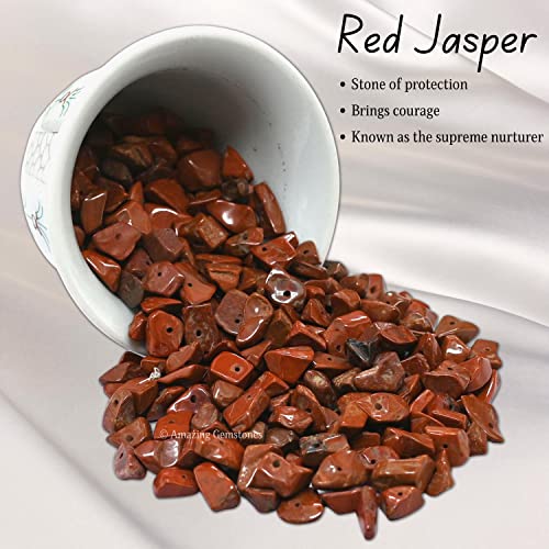 Red Jasper Pre Drilled Natural Crystals Crushed Chips Beads for Jewelry Making, DIY Handmade Healing Crystals (25 Inch Strand) - color: Red Jasper