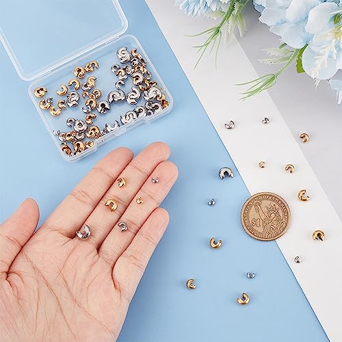 UNICRAFTALE 120pcs 2 Colors 6 Styles 304 Stainless Steel Metal Half Rondelle Spacer Caps Crimping Beads for Jewelry Making Crafts - size: 3.5-6.5 mmDia