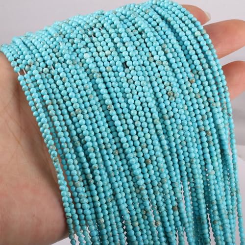 155pcs 2mm Natural Turquoise Stone Loose Round Beads Gemstone Smooth Samll Spacer Beads for jewerly Making Bracelet Necklace - color: Turquoise, size: 2 mm