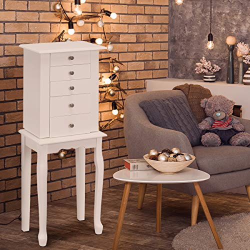 Giantex Jewelry Cabinet Armoire Box Storage Chest Necklace Stand Organizer - color: White