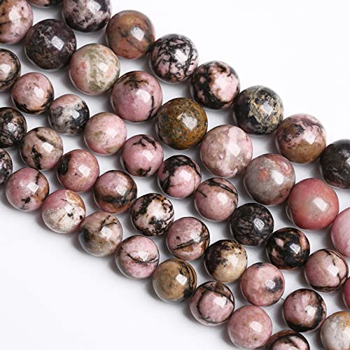 10MM 36PCS Natural Stone Black Stripe Rhodochrosite Gemstone Beads for Jewelry Making DIY Bracelet Necklace Semi Precious Crystal Beads - color: Black Stripe Rhodochrosite, size: 10mm