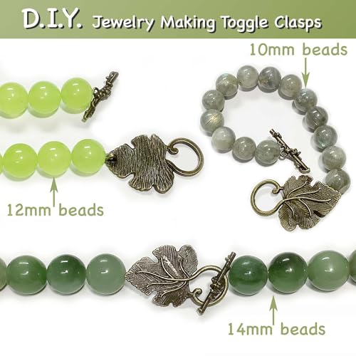Heather's CF Toggle Jewelry Clasps – Durable Quality, Antique Grape Leaves Brass Finish Toggle Clasps & Closures for Necklace, Bracelet & Charms – Ideal for DIY, & Jewelry Making – Large (Set of 16) - color: Large brass toggle clasp