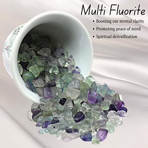 Multi Fluorite Pre Drilled Natural Crystals Crushed Chips Beads for Jewelry Making, DIY Handmade Healing Crystals (25 Inch Strand) - color: Multi Fluorite