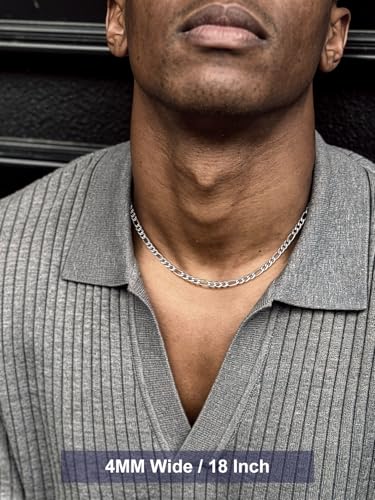 Bandmax Stainless Steel Figaro Chain Necklaces for Men Women, Silver/Gold/Black 4MM/6MM/9MM Flat Italian Style Figaro Link Chains Length 14"-30", Gift Packed - color: 01 4MM-Silver, size: 26 Inch