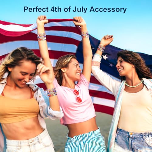 Emibele Colorful Stretch Bracelet Stack Boho Beaded Bracelet Set Heishi Surfer Bracelet Stackable Y2K Trendy Jewelry Friendship Multiple Set Women Fans - style: Red & Blue & White 8PCS