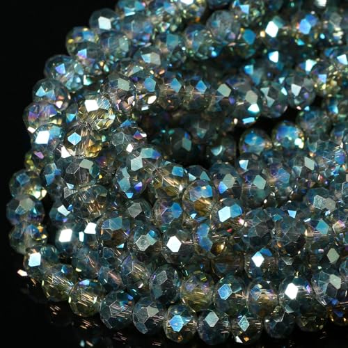 5 Strands 8mm Transparent AB Green Color Half Plated Faceted Rondelle Beads, Songxi Glass Beads for Keychain Making Necklace Earring Jewelry Making for Gemstone DIY Craft Supplies - color: AB Green Color, size: 8mm(5 Strands)