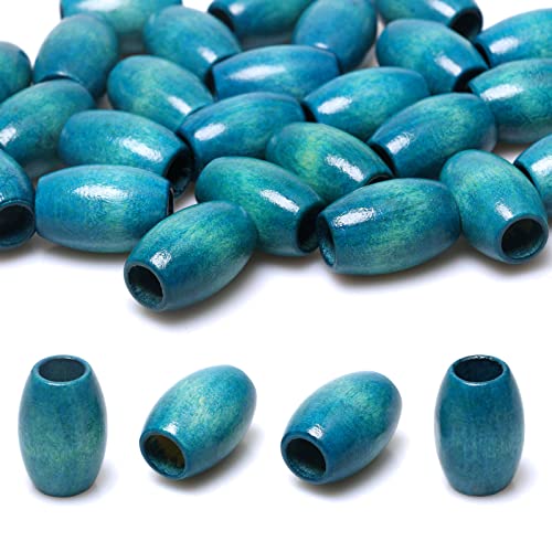 30 Pieces Large Oval Wood Beads 30 x 20mm Blue Wooden Tube Beads, Large Hole Wood Craft Beads for Macrame Crafts Making Home Decors - color: 30x20mm, Blue#30pcs
