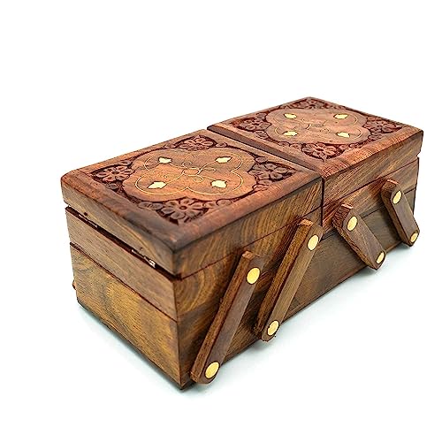 Wooden Jewelry Organizer - 3 in 1 Jewelry Box with Multiple Compartments for Rings, Necklaces, Earrings - Elegant Design for Home Storage and Gifts for Women - Durable and Stylish