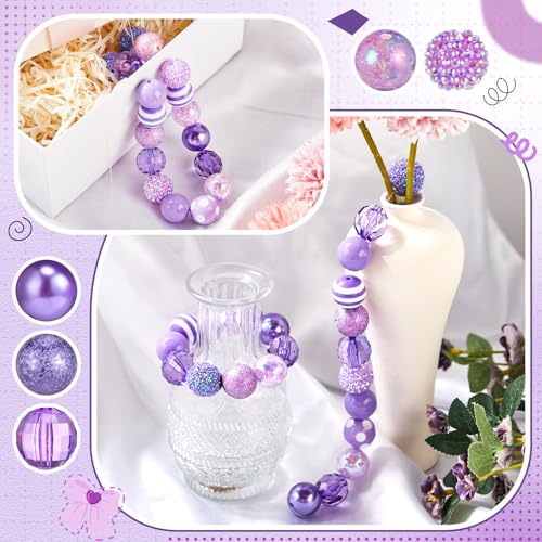 Ferreve 20 Pcs Chunky Bubblegum Beads 20mm Focal Pen Large Rhinestone Pearl Beads for DIY Beadable Pen School Jewelry Making Keychain Craft Making(Light Purple) - color: Light Purple