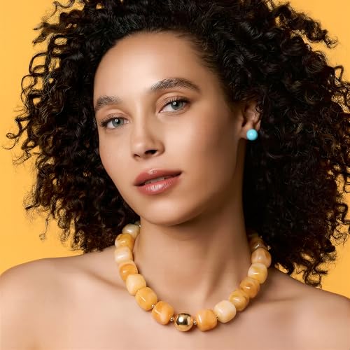 Chunky Necklaces for Women, Trendy Colorful Square Acrylic Resin Beads Statement Choker Necklace, Lightweight Boho Summer Beach Vacation Jewelry - color: Honey color
