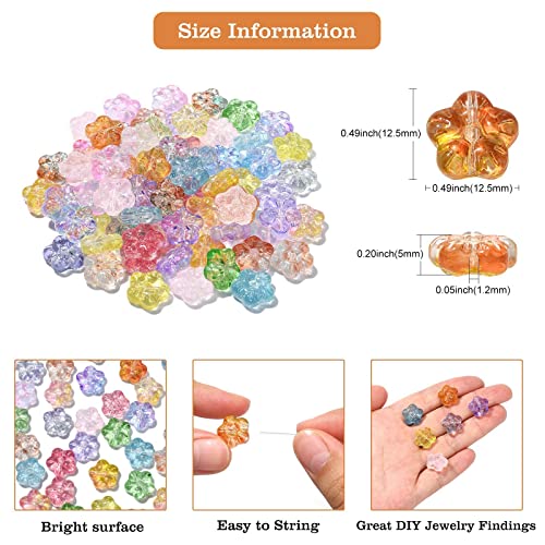 KitBeads 100pcs Random Glass Flower Beads Transparent Lampwork Floral Beads 5-Petal Colorful Hibiscus Beads for Jewelry Making Bracelets Bulk