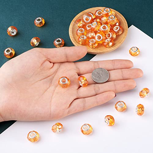 100pcs 14mm Large Hole Glass Crystal Faceted Beads - Gold European Crystal Spacer for Necklace, Earring, Bracelet Crafts Jewelry Making - color: Gold