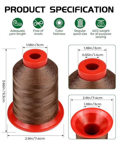 FIVEIZERO Extra Strong Upholstery Thread,Brown 1000 Meters Bonded Nylon Thread for Denim Leather,Craft,Machine,DIY and Home (1 Pack) CJ - color: Brown