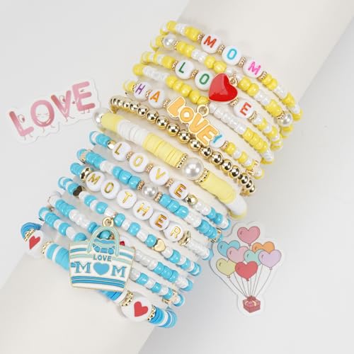 Twinfree Bohemia Beaded Bracelet for Women, Polymer Clay Stretch Bracelets - color: color 25