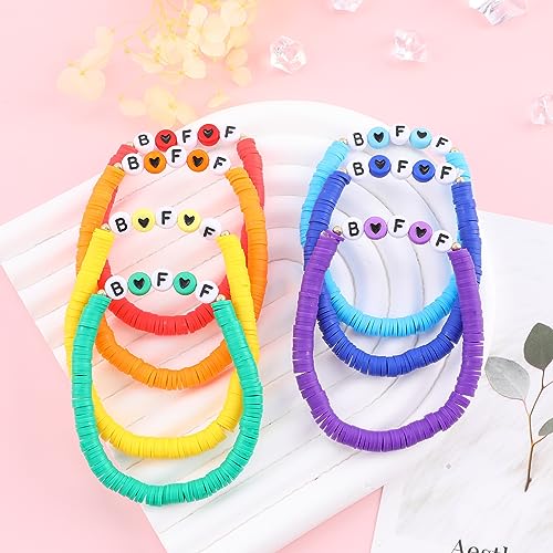 Rainbow Heishi Surfer Bracelets Set for Women Stackable Clay Beaded Bracelets Disc Stretch Preppy Bracelets Layering Colorful Friendship Bracelets Team Cheer Bulk Boho Summer Beach Jewelry Gift - style: BFF