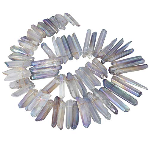rockcloud Natural Rock Crystal Points Titanium Coated Clear Quartz Sticks Spikes Top Drilled 15 inch Strand,Grey&AB Crystal - color: #12-Grey&AB Crystal