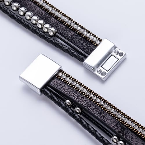 FANCY SHINY Mothers Day Gifts Boho Leather Wrap Bracelet Stackable Infinity Chunky Cuff Bracelets Western Hippie Outfits Jewelry Valentine Gifts for Women - color: Black