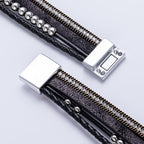 FANCY SHINY Mothers Day Gifts Boho Leather Wrap Bracelet Stackable Infinity Chunky Cuff Bracelets Western Hippie Outfits Jewelry Valentine Gifts for Women - color: Black