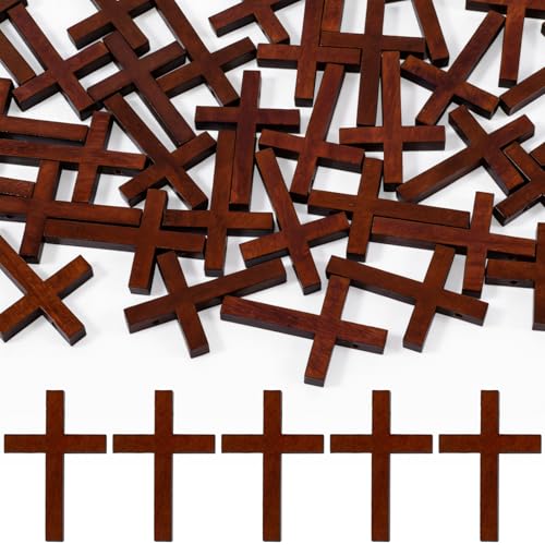 40 Pcs Religious Cross Beads for Bracelets, Cross Charms for Jewelry Making, Bracelets, Necklaces, DIY Crafts - color: 40pcs, 43x29mm, Brown