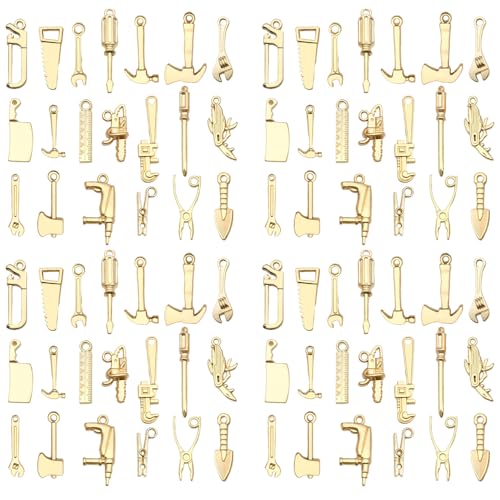 80pcs KC Golden Father's Day Series New Tools Hammer, Wrench, Saw, Screwdriver Pendant Jewelry Making DIY Keychain Earrings Pendant Various Design Charms for Jewelry Making Bracelets Necklace (SN902) - color: SN902