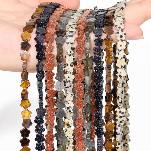 Songxi 60pcs 6mm Golden Sandstone Plum Blossom Natural Stone Beads for Jewelry Making, Smooth Loose Flower Shape Gemstone Beads for Bracelets Necklace Earrings Making Supplies ﻿ - color: Golden Sandstone