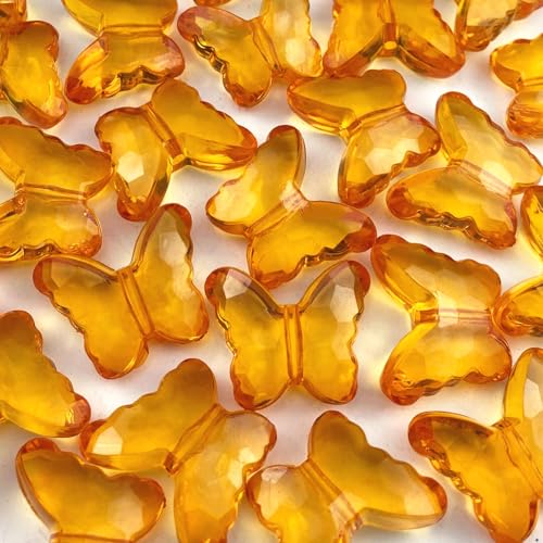 25pcs 23x28mm Acrylic Butterfly Beads Assorted Clear Spacer Beads Loose Butterfly Shaped Beads with Hole for Earring Necklace Bracelet Lanyard Jewelry DIY Craft Making(Orange) - color: Orange, size: 23x28mm