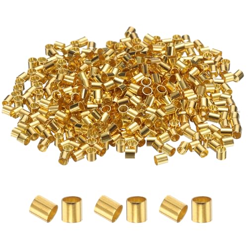 uxcell 500 Pcs Tube Crimp Beads, 2.5x2.5mm Copper Crimp Beads End Stopper Beads Tiny Loose Spacer Beads for Earrings Necklaces Bracelets Pendant DIY Crafts, Gold - color: Gold, size: 2.1 mm