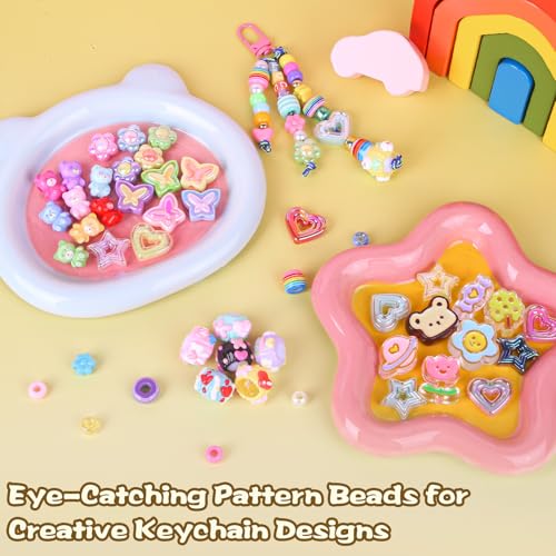 Ecoofor 633 PCS Beaded Keychain Making Kit, Acrylic Alphabet Letter Beads with Heart, Star & Flower Charms for DIY Jewelry, Bag Charm & Keychain Accessories Craft Supplies - color: 633 PCS Beaded Keychain Making Kit