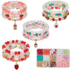 SUNNYCLUE 1 Box About 390Pcs 4 Sets Bracelet Making Kit Strawberry Bracelet Kits Polymer Clay Glass Fruit Flower Wire Beads Sets for Jewelry Making Adults Supplies Women Beginners Adults Starter - style: Strawberry