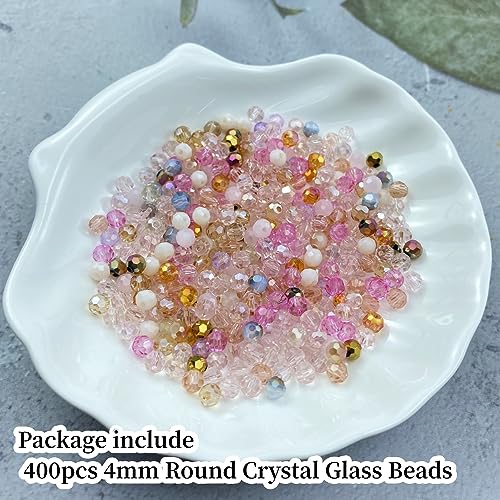 400pcs 4mm Round Crystal Glass Beads Round Faceted Spacer Beads for Jewelry Making Bracelet Earring Necklace Wind Chimes Suncatchers DIY Craft Making Supplies(Pink Series) - color: Pink Series, size: 4mm