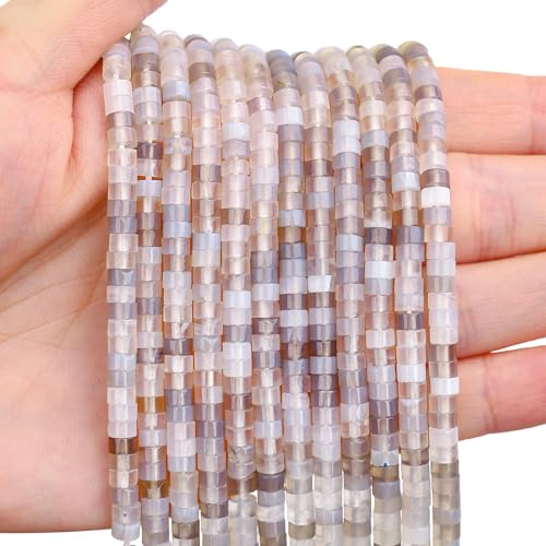 150PCs Natural Grey Agate Spacer Beads, Loose Semi Precious Flat Round Gemstone Heishi Disc Stone Beads for Beading Jewelry Making 4mm*2mm 38cm - color: Grey Agate, size: 4MM*2MM
