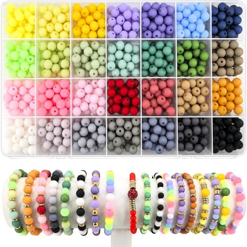 840Pcs 8mm Matte Acrylic Round Beads for Jewelry Making, 28 Colors Frosted Round Bead for Bracelets Making Kit Candy Color Plastic Bubble Gum Beads Pastel Loose Bead Bulk for DIY Necklace Crafts - color: matte 8mm