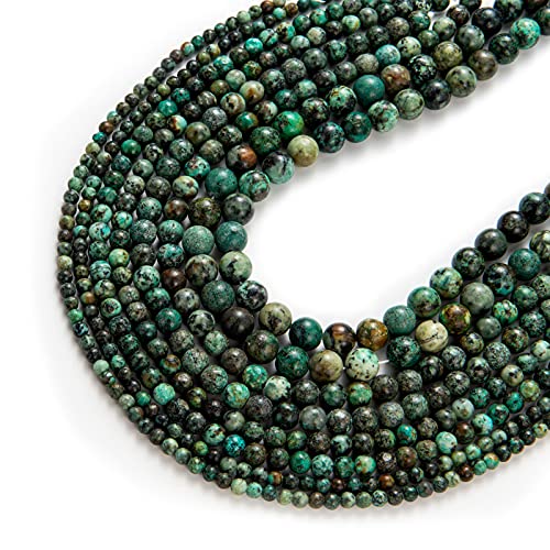 100Pcs Natural Stone Beads 6mm African Turquoise Round Gemstone Loose Beads with Elastic Bracelet String for Bracelets Necklace Jewelry Making - color: African Turquoise, size: 6mm