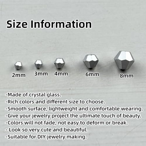 1310pcs Bicone Crystal Glass Beads 2mm 3mm 4mm 6mm 8mm Faceted Crystal Spacer Beads for Bracelets Necklace Pendants Earrings DIY Jewelry Craft Making(Silver) - color: Silver