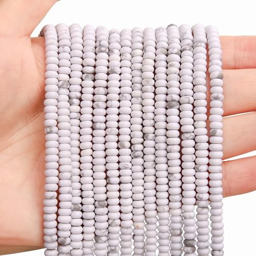 BONNY BOXX 1 Strand (150PCs) Natural 2 * 4mm Howlite Rondelle Beads, Natural Abacus Disk Stone Beads Loose Spacer Gemstone for DIY Bracelet Necklace Jewelry Making - color: Howlite, size: 2*4MM