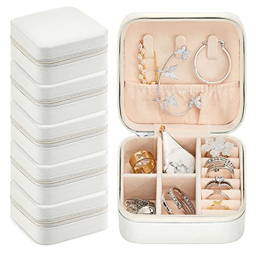 Taiyin Travel Jewelry Case, Bridesmaid Gifts Mini Jewelry Organizer, PU Leather Portable Earring Box for Women Girls - color: White