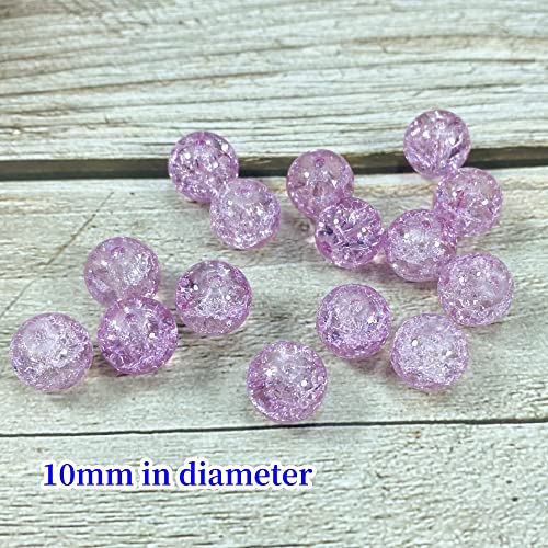 100pcs Crackle Glass Beads 10mm Round Crystal Glass Spacer Crafts Beads for Jewelry Making Necklace Bracelet Earrings DIY Crafts(Purple) - color: Purple, size: 10mm