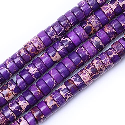 Natural Stone Heishi Beads for Necklace Making, 4 mm x 2 mm Small Flat Round Stone Loose Heishi Disc Gemstone Beads for Adult Jewelry Making Craft Bracelet Earrings Necklace - Purple Imperial Jasper - color: Purple Imperial Jasper, size: 2mm X 4mm