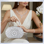 Quelay 4 Pcs Purse Rhinestone Jewelry Set Evening Clutch Bag Bling Crystal Necklace Dangle Earrings Bracelets Accessories - color: Silver, size: Stylish Style