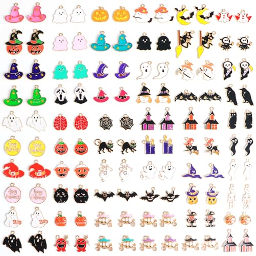 352 Pcs Assorted Charms for Jewelry Making,Mixed Enamel KC Gold Alloy Letter Pendants,Wholesale Bulk Jewelry Charms for DIY Necklace Bracelet Earring and Crafting - style: A6:Halloween Charms-60pairs