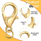 Grevosea 300PCS Lobster Claw Clasps with Open Jump Rings 12mm Metal Lobster Clasps for DIY Craft Bracelet Jewelry Making (Gold, Clasp: 12x7mm+Ring:5mm)