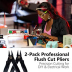 2 Pack Micro Wire Cutters 5 Inch Flush Cutters, Precision Side Cutters Nippers, Spring-Loaded Diagonal Pliers for Electronics, Jewelry Making, Plastic Models, Cable Ties (Black)